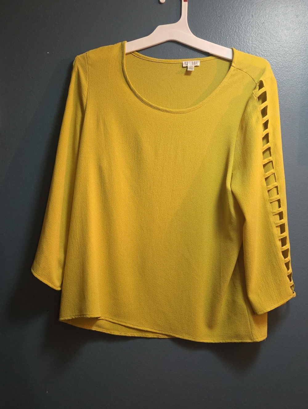SpenseBright Mustard Yellow Ladder-Sleeve Blouse Large